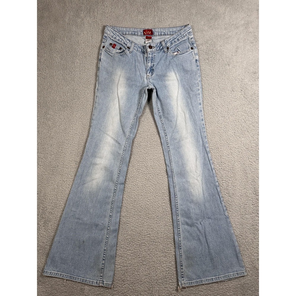 Tilt Y2K Jeans Women 3 Long Light Wash Flare Bell Bottom Low Rise Stretch Denim